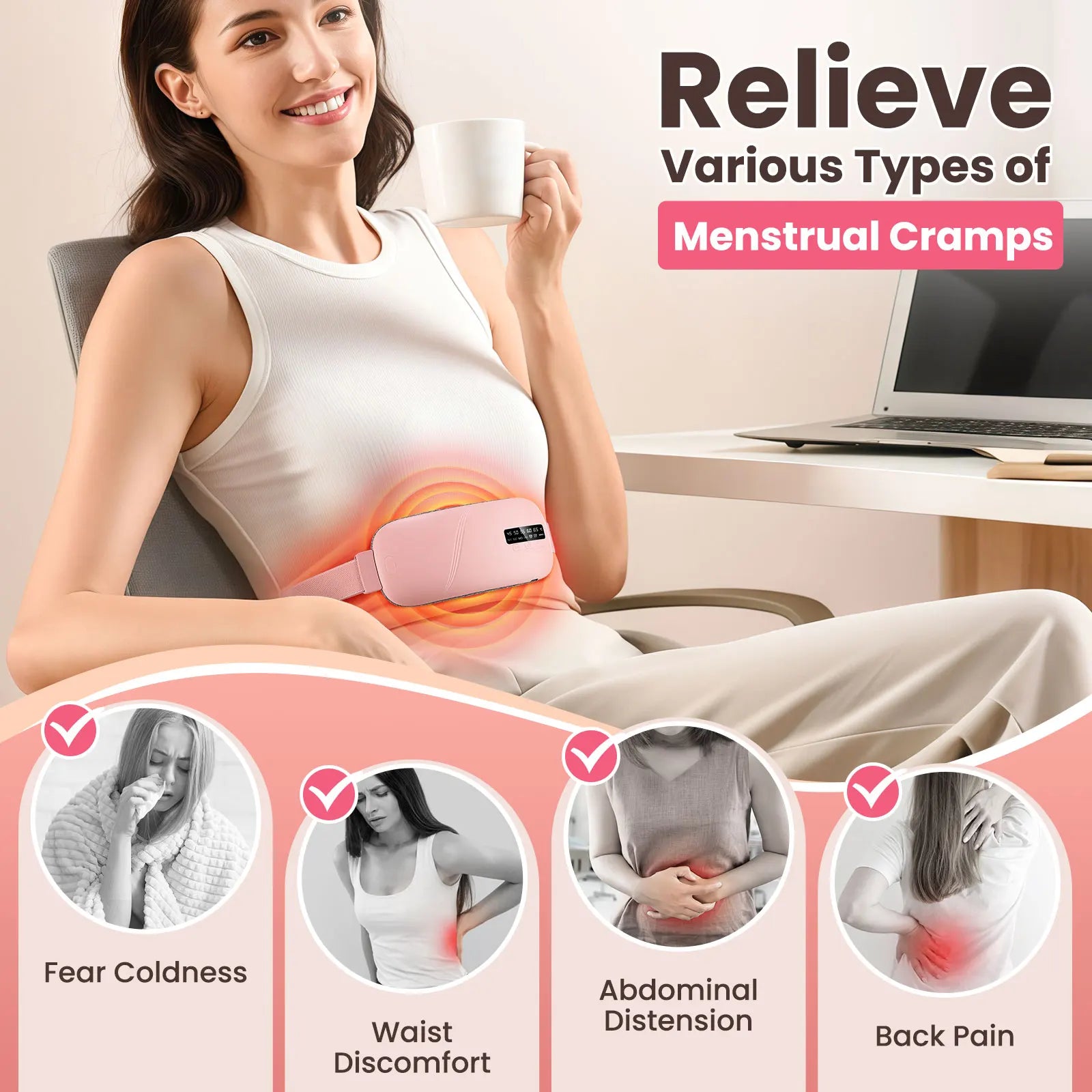 Electric Heating Pad Menstrual Cramp Massager Belt Women Period Care Hot Compress Device Vibration Abdominal Ulter Warmer Belt